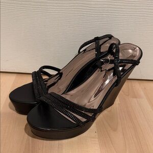 Sugar Black Strappy Wedge Sandals 8.5